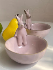 Pink Rabbit Ceramic Bowl, Underglaze Decoration - detail 2