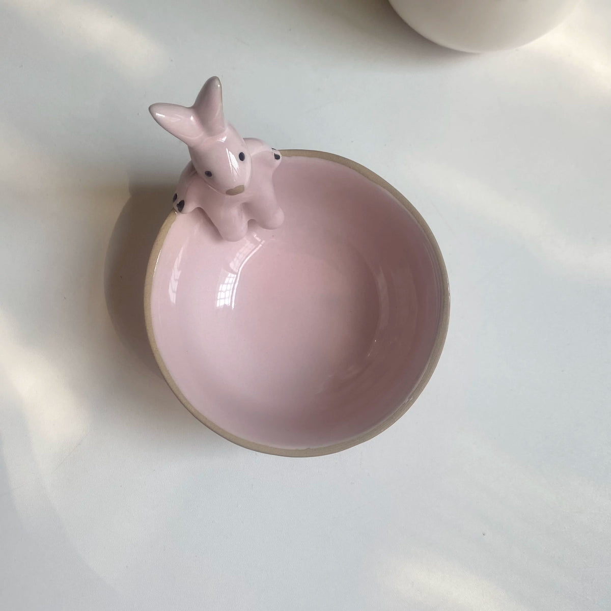 Pink Rabbit Ceramic Bowl, Underglaze Decoration - detail 1