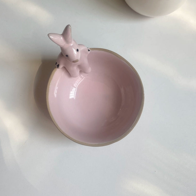 Pink Rabbit Ceramic Bowl, Underglaze Decoration - detail 1