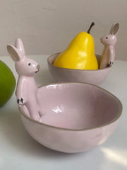 Pink Rabbit Ceramic Bowl, Underglaze Decoration - detail 3