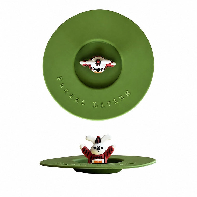 Candy Panda Decorative Cup Lid, Cream White Silicone, Reusable Drink Cover - product view 2