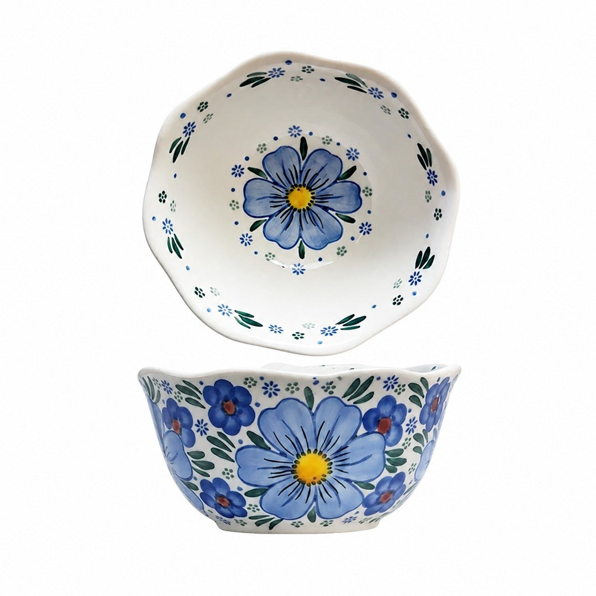 Underglaze Ceramic Floral Rice Bowl, 5.2 Inch, Hand-Painted - product view 5