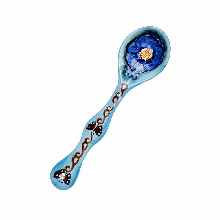 Curved-Handle Ceramic Mug with Spoon - product view 1