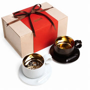 Ceramic Coffee Cup Pair, Starry Black Iris & Pale Celadon Magnolia, Boxed Set - product view 3