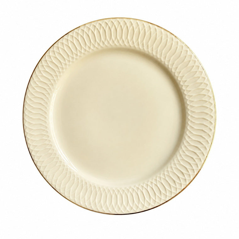 Yellow Lattice Ceramic Plate, Relief & Gold-Painted Detail - product view 1