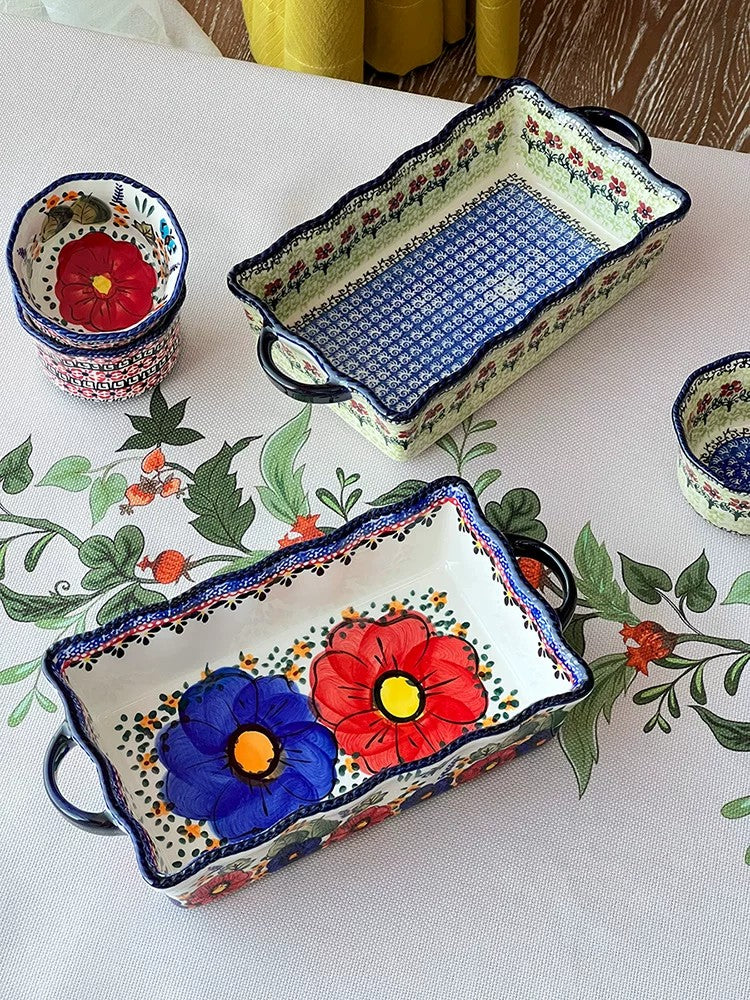 Double-Handled Baking Dish, Hand-Painted - detail 2