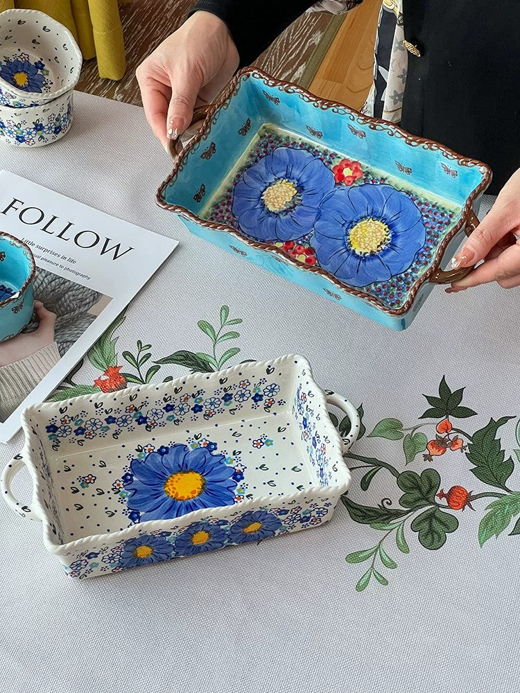Double-Handled Baking Dish, Hand-Painted - detail 3