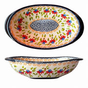 Ingot-Shaped Deep Ceramic Bowl, Hand-Painted - product view 3