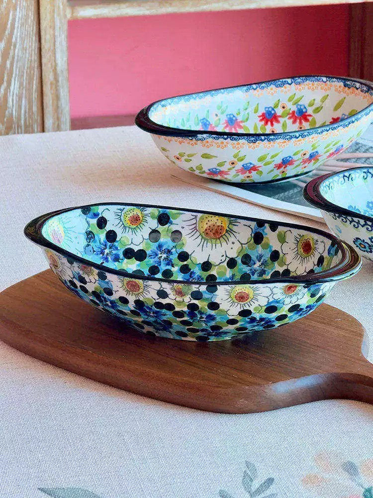 Ingot-Shaped Deep Ceramic Bowl, Hand-Painted - detail 1
