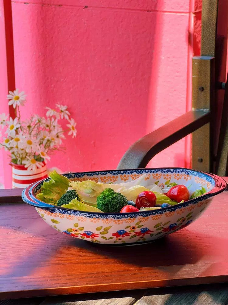 Ingot-Shaped Deep Ceramic Bowl, Hand-Painted - detail 3