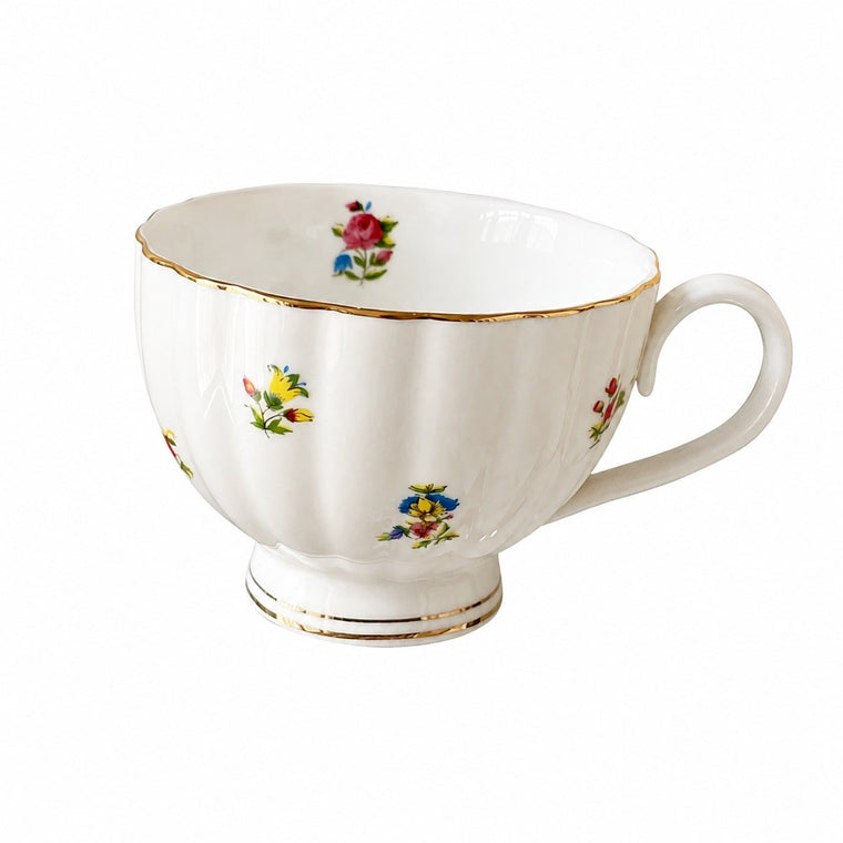 Gold-Detailed Small Flowers Ceramic Cup, 200 ml - product view 1