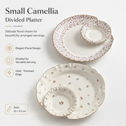 Small Camellia Divided Platter, 32 x 5.5 cm, Ceramic Serving Tray - detail 2