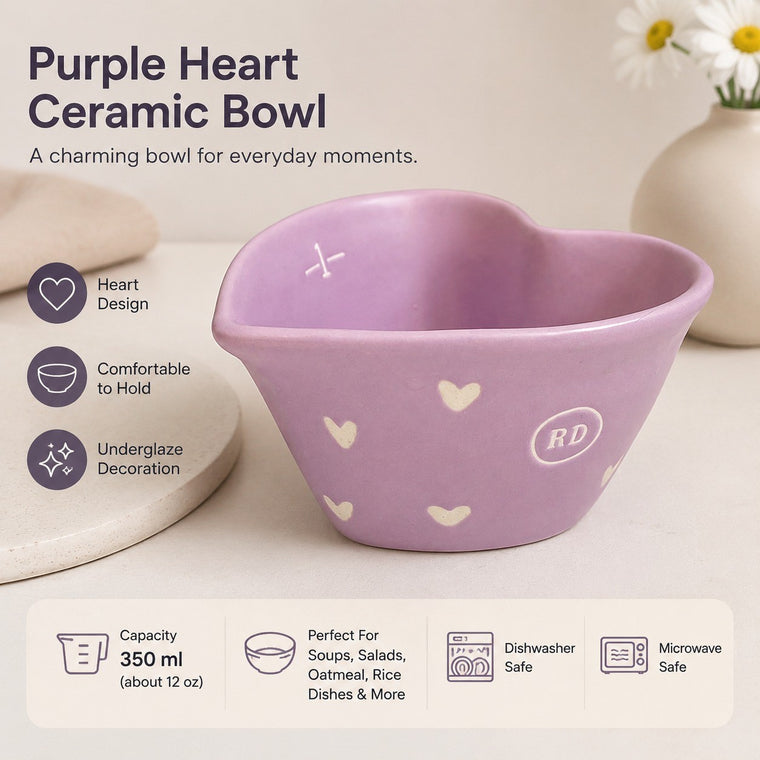 RD Purple Heart Ceramic Bowl, 350 ml, Underglaze Decoration - detail 1