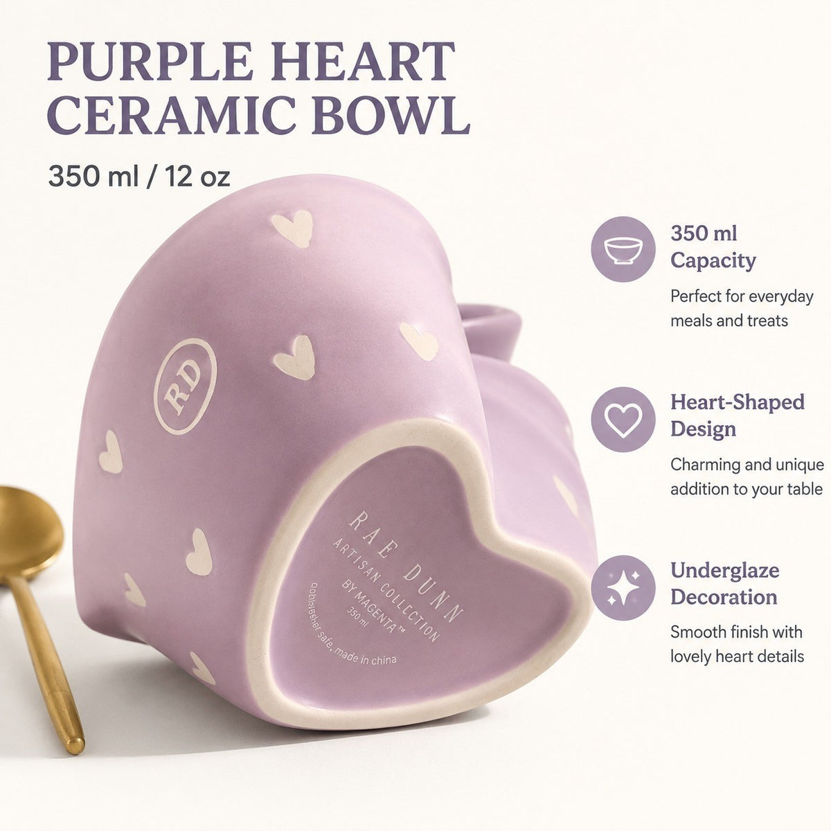 RD Purple Heart Ceramic Bowl, 350 ml, Underglaze Decoration - detail 3
