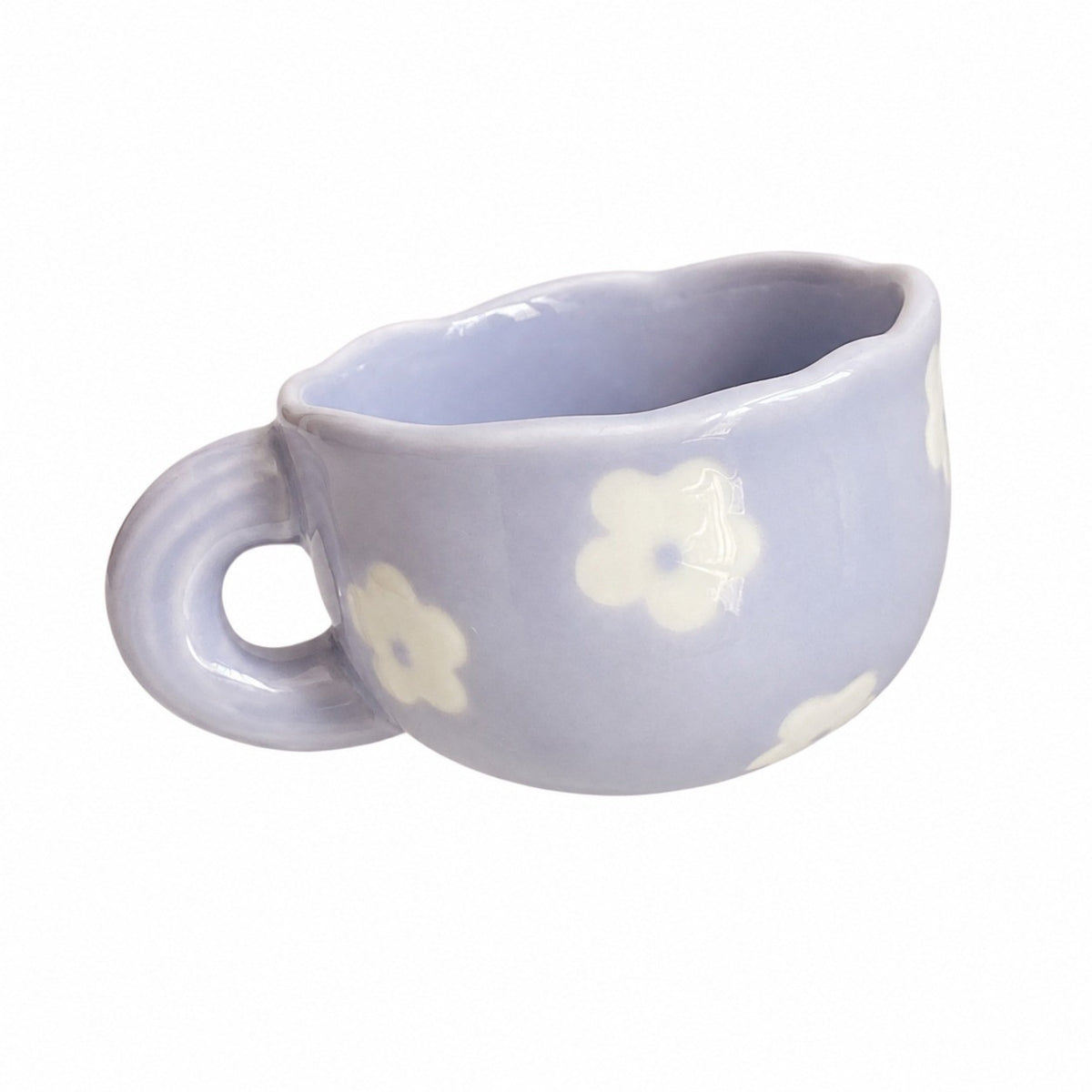 Purple Ceramic Cup with Small White Flowers, 200 ml, Hand-Painted - product view 1