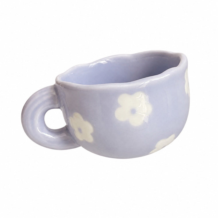 Purple Ceramic Cup with Small White Flowers, 200 ml, Hand-Painted - product view 1