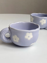 Purple Ceramic Cup with Small White Flowers, 200 ml, Hand-Painted - detail 2