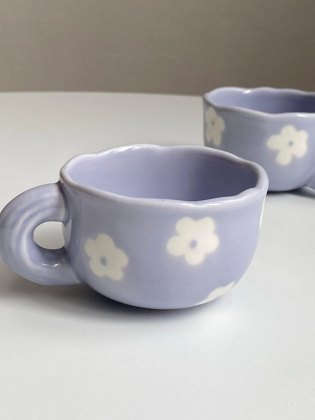 Purple Ceramic Cup with Small White Flowers, 200 ml, Hand-Painted - detail 2