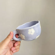 Purple Ceramic Cup with Small White Flowers, 200 ml, Hand-Painted - detail 1