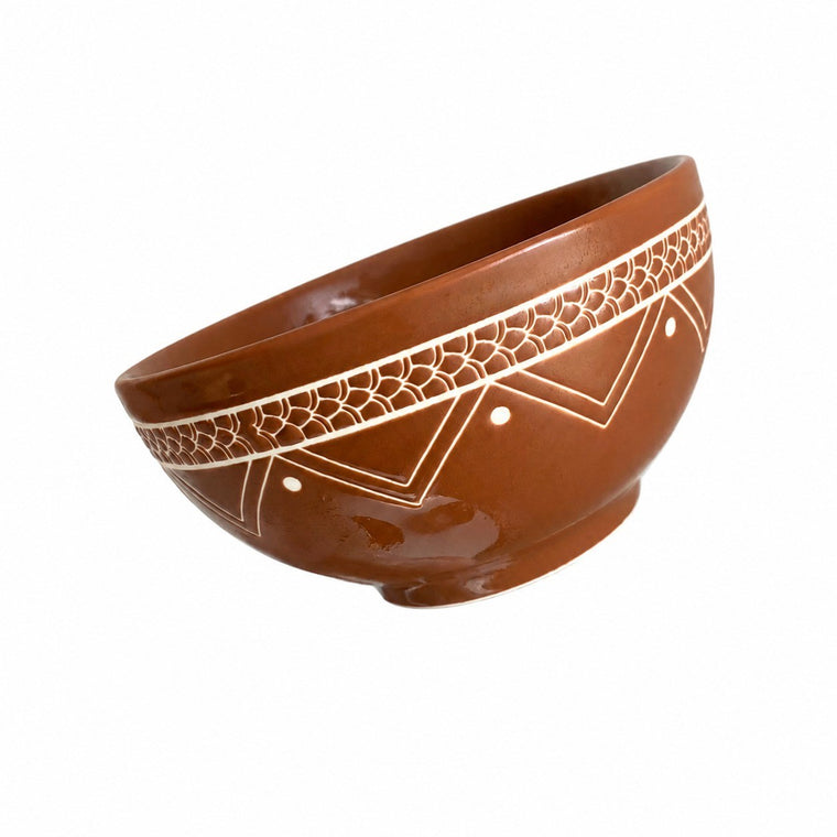 Clay Color Ceramic Bowl, 6 Inch (15 x 7.5 cm), Underglaze Relief Detailing - product view 1