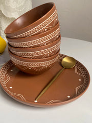Clay Color Ceramic Bowl, 6 Inch (15 x 7.5 cm), Underglaze Relief Detailing - detail 2