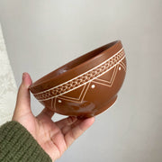 Clay Color Ceramic Bowl, 6 Inch (15 x 7.5 cm), Underglaze Relief Detailing - detail 1