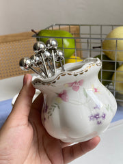 Romantic Floral Fruit Fork Holder, Ceramic, 6 Forks Included - detail 2