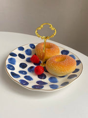 Blue Polka-Dot Handled Ceramic Plate, 20 x 12 cm, Underglaze, Hand-Painted - detail 3