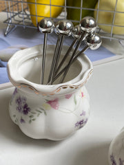 Romantic Floral Fruit Fork Holder, Ceramic, 6 Forks Included - detail 3