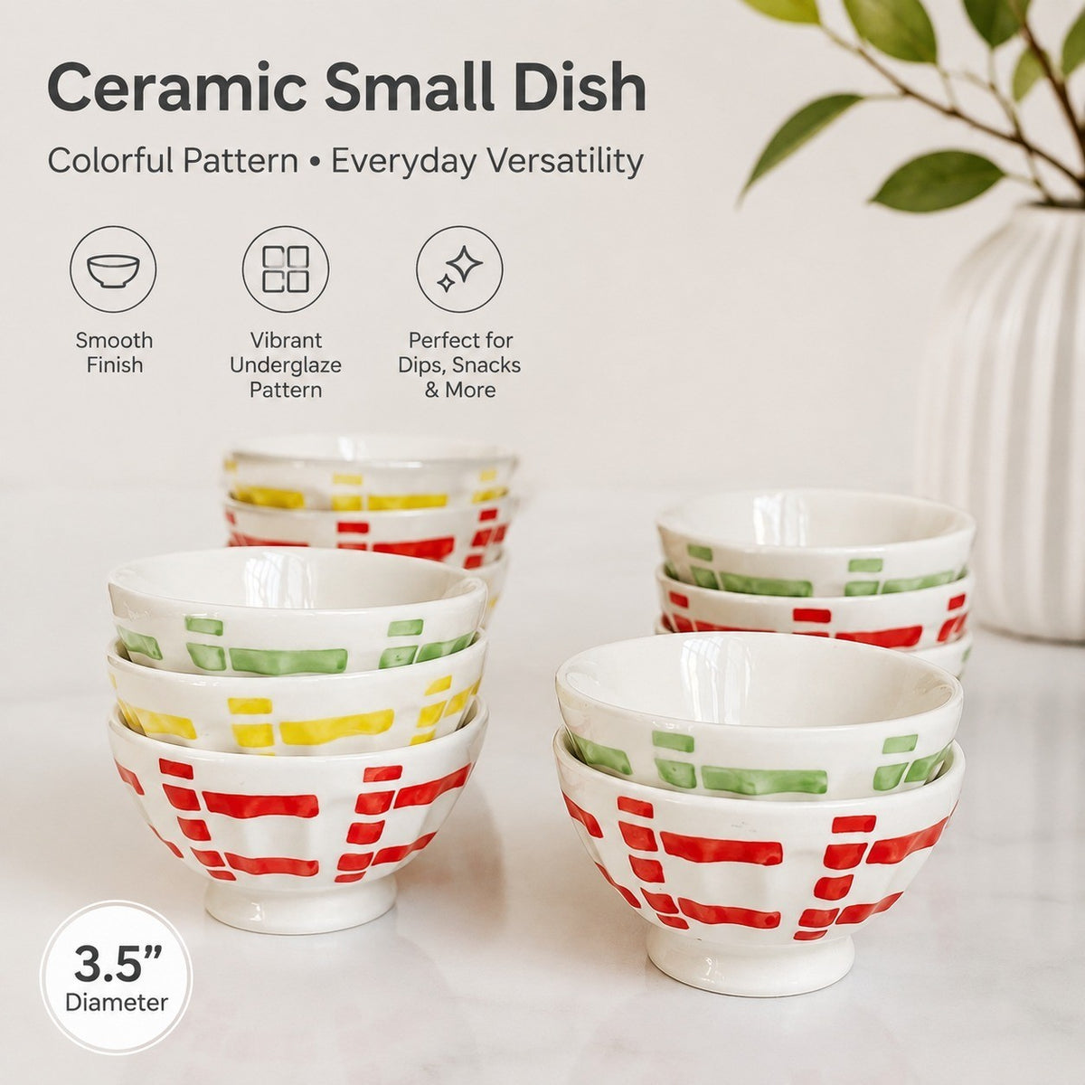 Green Pattern Ceramic Small Dish, 3.5 Inch, Underglaze Decoration - detail 2