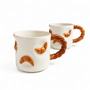 Twisted-Handle Croissant Ceramic Cup, 350 ml, Relief Detailing - product view 1
