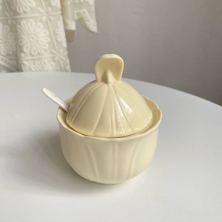 Cream Ceramic Seasoning Jar, Spice Container with Lid, Kitchen Storage - detail 1