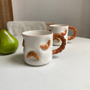 Twisted-Handle Croissant Ceramic Cup, 350 ml, Relief Detailing - detail 1