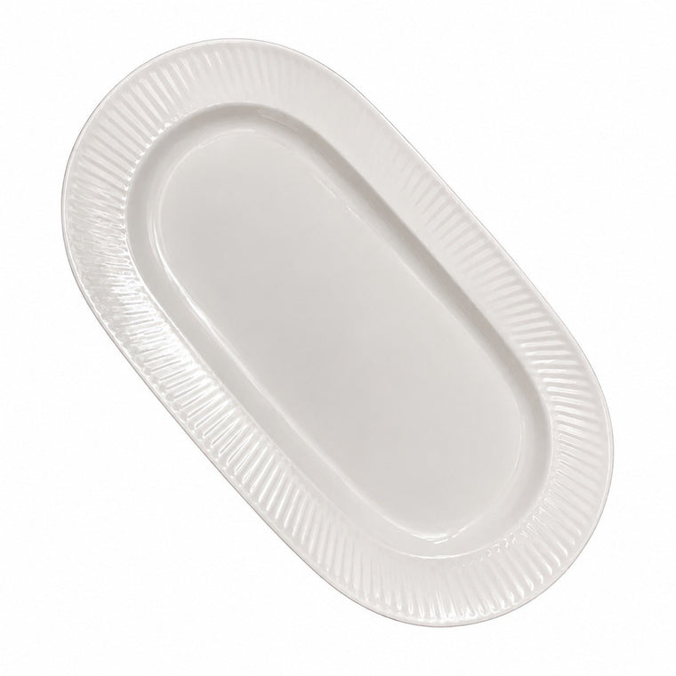 Gold-Rim Oval Deep Plate 30x16x2.5cm, Ceramic Dinnerware with Relief Detailing - product view 1