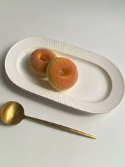 Gold-Rim Oval Deep Plate 30x16x2.5cm, Ceramic Dinnerware with Relief Detailing - detail 2