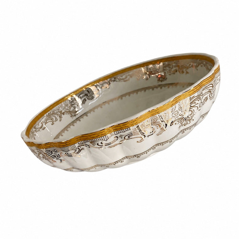 Court-Style Gold Rim Ceramic Bowl, 22 x 6.8 cm, Hand-Painted Gold Trim - product view 1