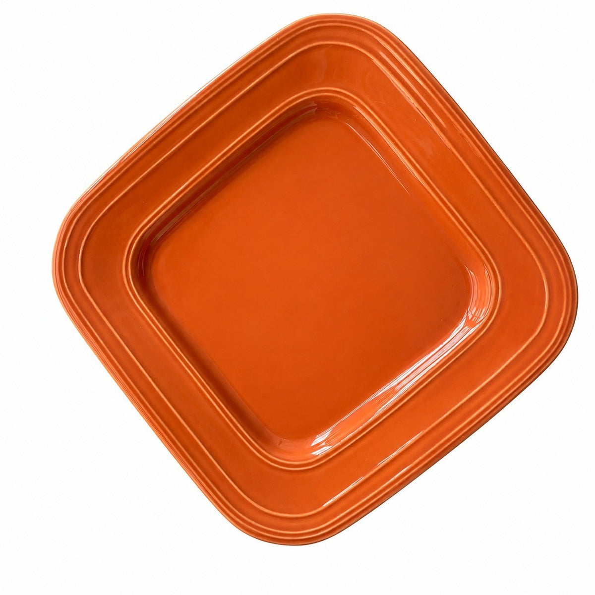 Orange-Red Rectangular Ceramic Plate, 9 Inch, Underglaze Relief Decor - product view 2