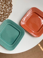 Orange-Red Rectangular Ceramic Plate, 9 Inch, Underglaze Relief Decor - detail 3