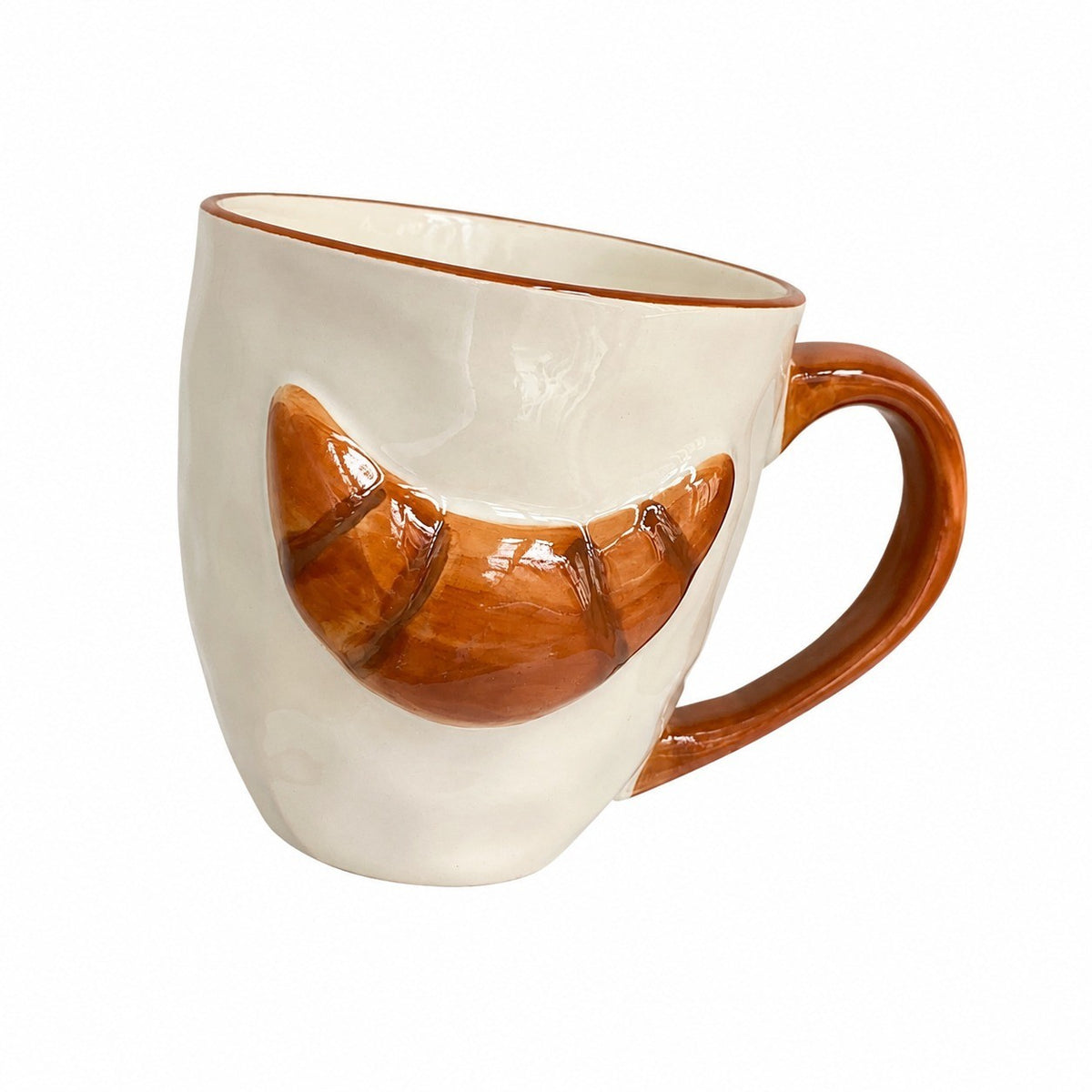 Red-Handle Croissant Ceramic Cup, 350 ml, Underglaze Relief Detailing - product view 1