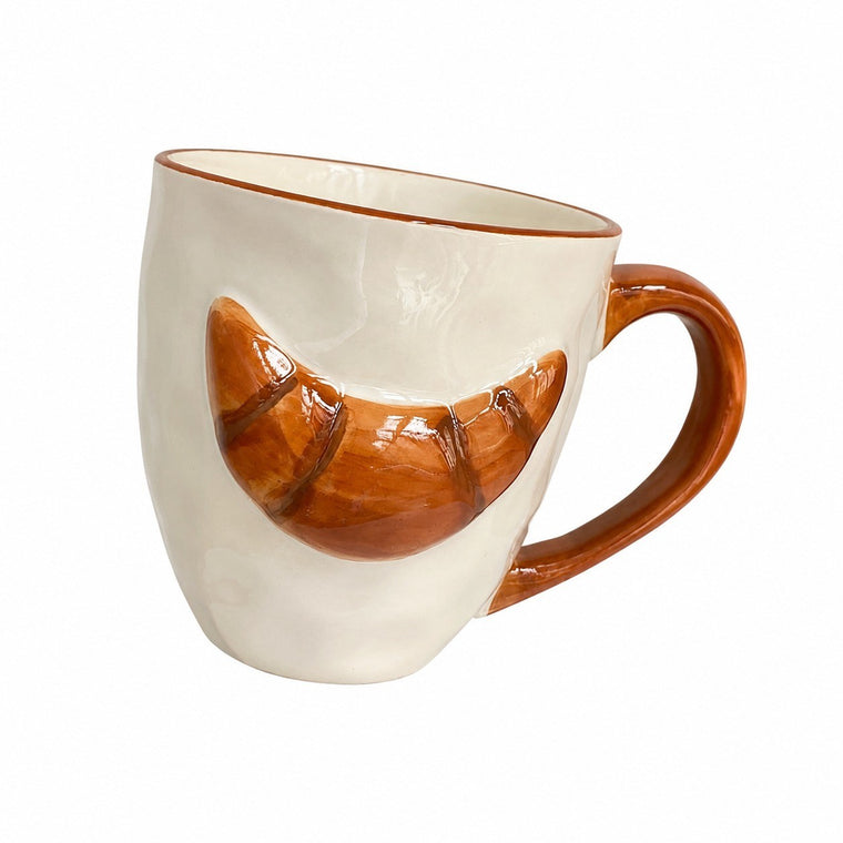 Red-Handle Croissant Ceramic Cup, 350 ml, Underglaze Relief Detailing - product view 1