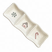 Beaded Ceramic Divided Platter, 38 x 14 x 4 cm, Serving Tray with Relief Detail - product view 1