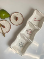 Beaded Ceramic Divided Platter, 38 x 14 x 4 cm, Serving Tray with Relief Detail - detail 2