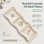 Beaded Ceramic Divided Platter, 38 x 14 x 4 cm, Serving Tray with Relief Detail - detail 1