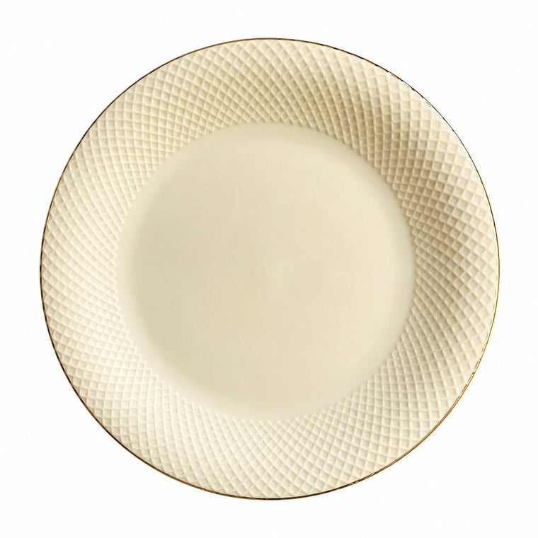 Yellow Lattice Ceramic Plate, Relief & Gold-Painted Detail - product view 2