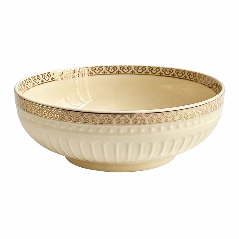 Vintage Yellow Ceramic Bowl with Gold Rim, 7 Inch Small Decorative Serving Bowl - product view 1