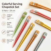 Alloy Serving Chopstick Set, 24cm, Ice Mist Five-Color, 5 Pairs, Dishwasher Safe - detail 3