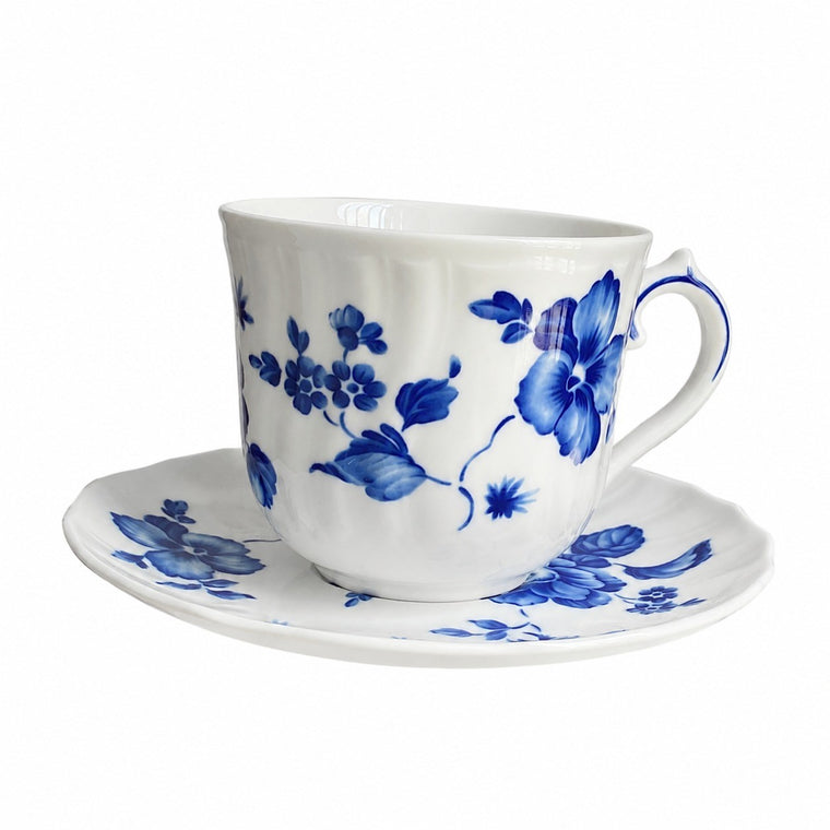 Vintage Blue and White Ceramic Cup and Saucer Set, 300ml, 1 Cup 1 Saucer - product view 1