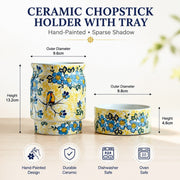 Ceramic Chopstick Holder with Tray, Hand-Painted - detail 1