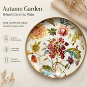 Autumn Garden 8 Inch Ceramic Plate, Underglaze Decorative Dinnerware - detail 3