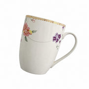 Small Floral Ceramic Mug, 400 ml, Gold Painted Detail - product view 1